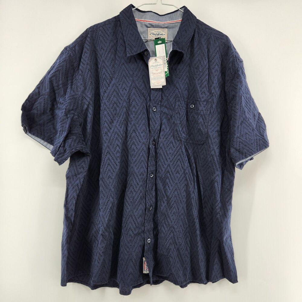 Flag & Anthem Men's Navy XXL Short‎ Faywood Textured Shirt NWT